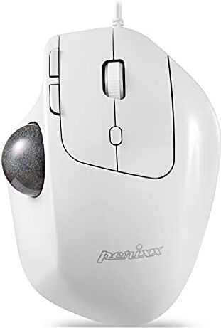 Perixx PERIMICE-520 Mouse con Trackball Cablato Ergonomico USB, Angolo Regolabile, Design A 8 Pulsanti, Bianco