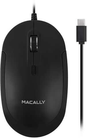 Macally Mouse USB C cablato per Mac e PC,Sottile, silenzioso e affidabile,3 pulsanti, rotella di scorrimento e 4 DPI modalità C mouse per laptop, MacBook Pro,Air, iMac,Mouse cablato USB C,Nero