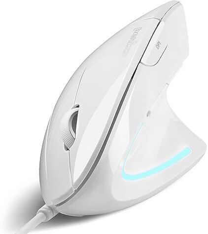 Perixx PERIMICE-513W Mouse Verticale USB Bianco Cablato 6 Pulsanti con 1000/1600 DPI Design per destrorsi