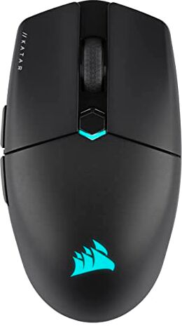 Corsair KATAR ELITE WIRELESS Mouse da Gioco FPS Ultraleggero 10.000 DPI Forma Simmetrica Compatta Fino a 110 Ore di Batteria Compatibile con iCUE PC, PS5, PS4, Xbox Nero