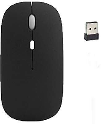 Generic Mouse wireless ricaricabile, mouse wireless portatile sottile e silenzioso da 2,4 G, mouse ergonomico senza fili con ricevitore USA compatibile con PC portatile e notebook. (nero opaco)