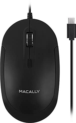 Macally Ucdynamouse-B, Mouse Ottico cablato USB-C Silent-Click con 3 Pulsanti e Rotella di Scorrimento, Nero