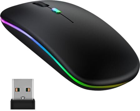 Generic Mouse senza fili ricaricabile – Bluetooth Mouse retroilluminato di 7 colori con ricevitore USB e mouse Bluetooth 5.0 Wireless Mouse per computer portatile, PC, MacBook, notebook, tablet, nero