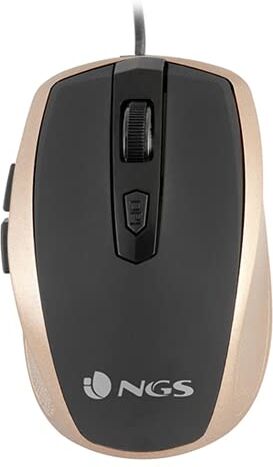 NGS TICK GOLD Mouse Ottico 800/1600dpi con Cavo USB, Mouse per Computer o Laptop con 6 Pulsanti, Ergonomia Destrosi, Oro e Nero