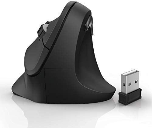 Hama Mouse wireless ergonomico  (mouse verticale senza cavo per destrimani, mouse wireless wireless con sensore ottico 1000/1400/1800 dpi) nero, presa USB tipo A, batteria AA Mignon