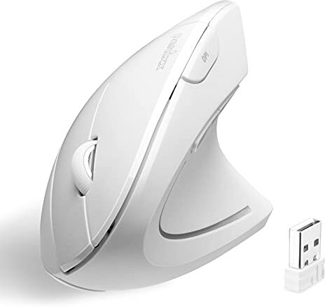 Perixx PERIMICE-713W Mouse wireless verticale ergonomico, DPI regolabile, design a 6 pulsanti, connettività a lungo raggio, uso per destrorsi, bianco