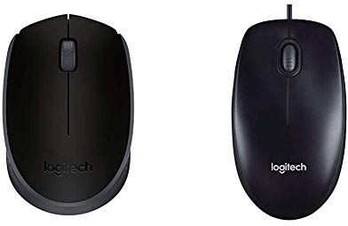 Logitech M171 Mouse Wireless, 2.4 GHz con Mini Ricevitore USB, Rilevamento Ottico & M90 Mouse USB Cablato, 1000 DPI, Mouse Ambidestro, Compatibile con PC/Mac/Laptop, Nero