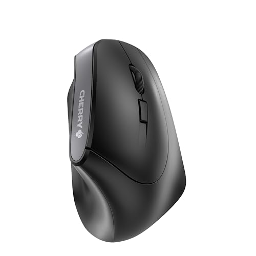 CHERRY MW 4500, Mouse Senza Fili, Mouse Ergonomico per Destrimani con Design a 45°, 6 Pulsanti e Rotella di Scorrimento, Sensore di precisione con Risoluzione Regolabile su 3 Livelli, Nero