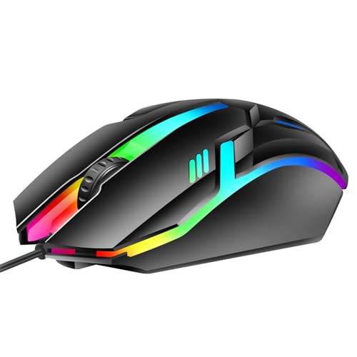 Bewinner Mouse da Gioco Cablato, Mouse Ergonomico Retroilluminato RGB, Mouse Ottico USB Leggero per Computer, Mouse USB 3 Pulsanti 1000 DPI per PC Portatile da Ufficio