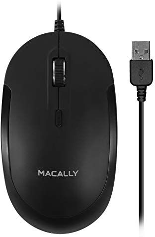 Macally DYNAMOUSE-B Mouse ottico silenzioso con 2 pulsanti, rotella di scorrimento e tasto DPI per Mac e PC, nero