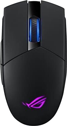 Asus ROG Strix Impact II Wireless Gaming Mouse, 16,000 DPI, 5 Programmable Buttons, Aura Sync RGB Lighting, 2.4 GHz, Long Battery Life, Lightweight, Ergonomic, PTFE Mouse Feet, Black