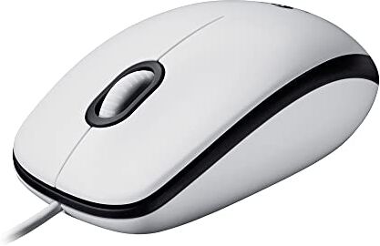 Logitech M100 Mouse USB con Cavo, 3 Pulsanti, Tracciamento Ottico 1000 DPI, Ambidestro, Compatibile con PC, Mac, Laptop Bianco