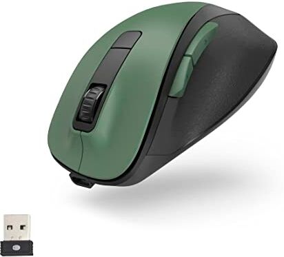 Hama Mouse ergonomico (wireless a 6 tasti, 2,4 GHz, BlueWave, 800/1200/1600 dpi, mouse ottico wireless, mouse ergonomico, mouse per computer portatile/PC, batteria, destrorsi) verde bosco