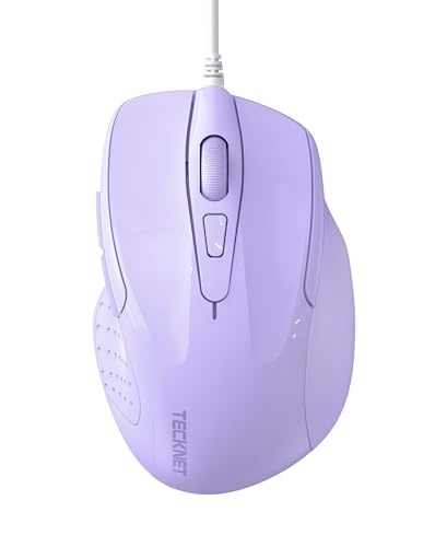 TECKNET PRO Mouse con Filo, 6400 DPI Mouse Ottico Cablato, 6 Pulsanti, Cavo USB 1.5M, Plug and Play, Mouse Ergonomico con Filo per PC, Computer, Laptop, Mac Laptop Viola Chiaro