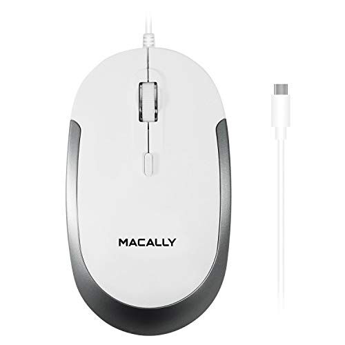 Macally UCDYNAMOUSE-W, 3-Button Optical USB-C Silent Click Mouse, White/Space Gray