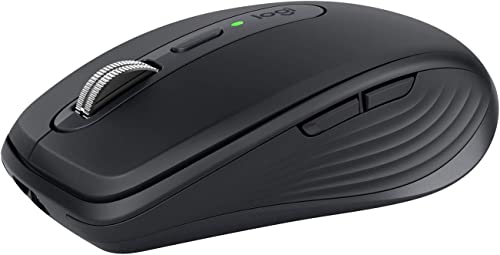 Logitech MX Anywhere 3 Mouse Compatto, Wireless, Scroller Elettromagnetico, Ergonomico, Sensore 4000 DPI, Pulsanti Custom, USB-C, Bluetooth, Mac, iPad, Windows, Linux, Chrome, Nero