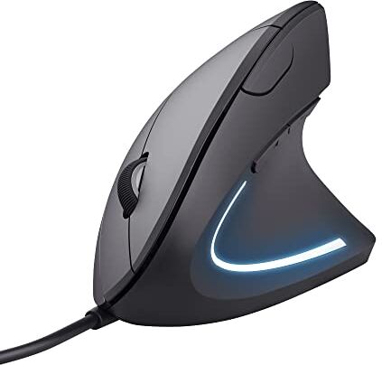 Trust Verto Mouse Verticale Cablato, Mouse Ergonomico con Filo, 1000/1600 DPI, Cavo USB 1,5 m, Illuminazione LED, 6 Pulsanti per PC, Computer, Portatile, Mac Nero