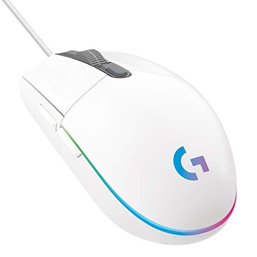 Logitech 203 LIGHTSYNC Mouse Gaming con Illuminazione RGB, Personalizzabile, 6 Pulsanti Programmabili, Sensore per Gaming, Tracciamento a 8.000 DPI, Peso Ridotto Bianco