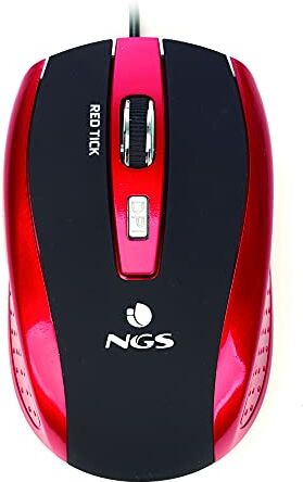 NGS Tick Red Mouse Ottico 800/1600dpi con Cavo USB, Mouse per Computer o Laptop con 6 Pulsanti, Ergonomia Destrosi, Rosso e Nero