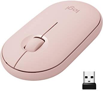 Logitech Pebble Mouse Wireless, Bluetooth o 2,4 GHz con Mini Ricevitore USB, Silenzioso, Mouse per ‎Computer Sottile, Clic silenziosi, per PC/Mac/Laptop/iPadOS/Chromebook Rosa