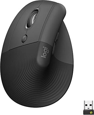 Logitech Lift Left Mouse Ergonomico Verticale, per Mancini, Senza Fili, Bluetooth o Logi Bolt USB, Clic Silenziosi, 4 Tasti, Compatibile con Windows / macOS / iPadOS, Laptop, PC Grafite