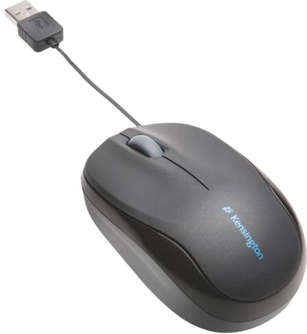 Kensington K72339EU Mouse Pro Fit Portatile con Cavo Riavvolgibile, Mouse con Cavo USB Ottimo in Movimento, Dimensioni Ridotte con Rotella di Scorrimento, Compatibile con Windows e Mac