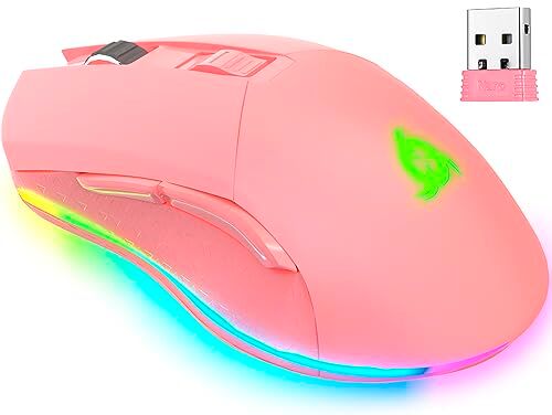 KLIM Blaze Mouse Gaming Wireless RGB Ricaricabile + Sensore ad Alta precisione con Batteria di Lunga Durata + Regolabile Fino a 6000 DPI + modalità Wireless e con Cavo + novità 2024 + (Pink)