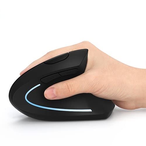 ONELY Mouse Verticale Wireless USB ergonomico Ricaricabili Mouse, 2.4G scroll Endurance mouse ad alta precisione mouse ottico per PC/laptop/Mac, Palm rest Thumb pulsanti DPI regolabile,5 buttons-Nero