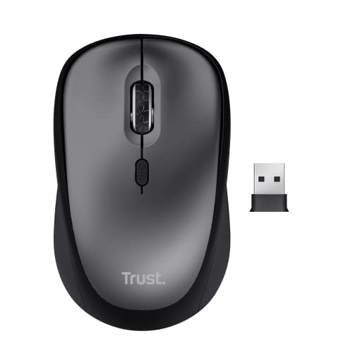 Trust Yvi+ Mouse Wireless Silenzioso con Design Sostenibile, 800-1600 DPI, per Mano Sinistra e Destra, Microricevitore USB, Mouse Senza Fili Compatto per PC, Computer, Laptop, Mac Nero