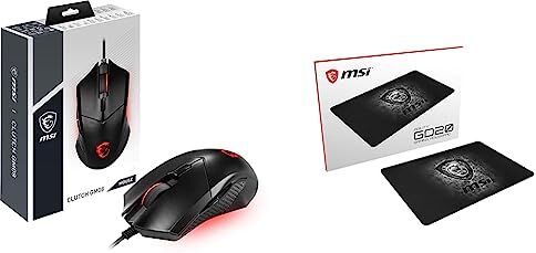 MSI Clutch GM08 Mouse Gaming simmetrico USB, LED Rosso, Sensore Ottico PAW 3519 (4200 DPI) & Agility GD20 Tappetino per mouse Dimensioni 32cm(L) x 22cm(W) x 5mm(H)