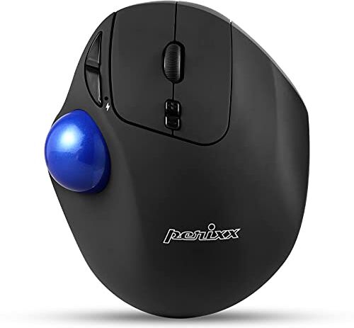 Perixx PERIPRO-801 Trackball 34mm Mouse Bluetooth, design ergonomico e confortevole, con funzione di puntamento, 2 livelli DPI, nero