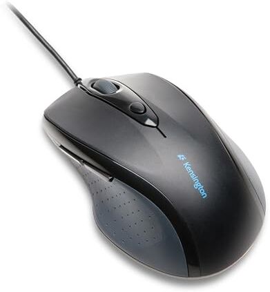 Kensington K72369EU Mouse Pro Fit, Mouse Ottico di Dimensioni Standard, con Cavo, 5 Pulsanti e Design Ergonomico per Destrorsi, Connessione Plug & Play, Compatibile con Windows e MacOS, Nero