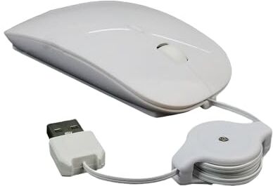 Generic Mouse a Filo Retrattile, Mouse Ottico USB Portatile e Silenzioso per Computer Portatili (Non Applicabile ai Computer Desktop) (Bianco)