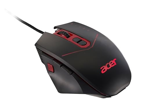 Acer Nitro Gaming Mouse, Mouse Gaming, fino a 4.200 DPI, 4 livelli DPI, 8 pulsanti funzionali, Illuminazione a LED, Pesi opzionali da 20 g (4 x 5 g), Mouse USB, Nero/Rosso