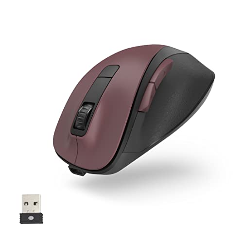 Hama Mouse ergonomico (wireless a 6 tasti, 2,4 GHz, BlueWave, 800/1200/1600 dpi, mouse ottico wireless, mouse ergonomico, mouse per computer portatile/PC, batteria, destrimani) bordeaux rosso
