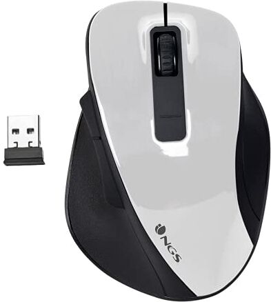 NGS BOW WHITE Mouse Senza Fili RF 2,4Ghz, Mouse Ottico Wireless 800/1200/1600dpi per Computer, Scroll + 5 Pulsanti, Ergonomia Destra, Bianco