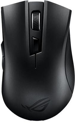 Asus ROG Strix Carry, Mouse Gaming Ottico, Ergonomico, Doppia Connettività Wireless 2,4 GHz e Bluetooth, Sensore Da 7200 dpi, Design Socket Switch ROG, Batteria a Lunga Durata, Nero