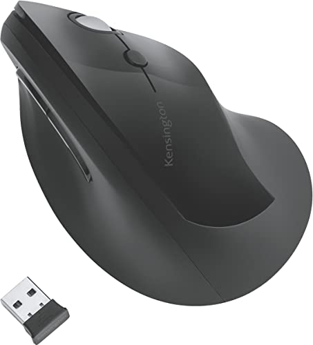 Kensington Mouse Pro Fit Ergo Wireless, Verticale, Tecnologia Wireless 2.4 GHZ, Rotellina di Scorrimento & 4 Pulsanti per Prevenire Tendinite/Gomito del Tennista/Tunnel Carpale, Nero (K75501EU)