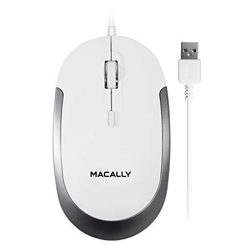 Macally dynamouse-w  dynamouse-w USB silenzioso click mouse ottico con 2 tasti, rotella di scorrimento e dpi pulsante per Mac e PC, bianco bianco e argento ()