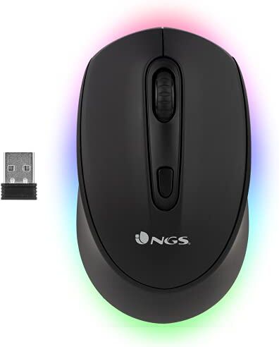 NGS Smog-RB Mouse Multidispositivo Wireless Ricaricabile con Illuminazione a LED, Tecnologia Bluetooth 3.0/5.0, 2.4Ghz, Portata 10M, Durata della Batteria 50 Ore, Nero