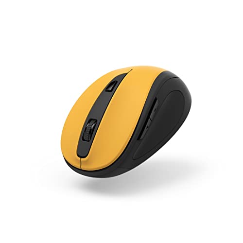 Hama Mouse senza fili ergonomico (6 tasti, 2,4 GHz, 800/1200/1600 dpi, mouse ottico wireless, mouse ergonomico, mouse per computer portatile/PC/notebook, destrorsi, ricevitore USB) giallo