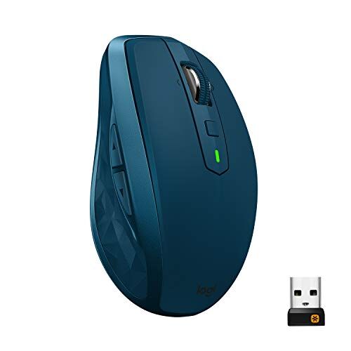 Logitech MX Anywhere 2S Mouse Wireless, Multidispositivo, Bluetooth o 2.4 GHz Wireless con Ricevitore USB Unifying, 4000 DPI su Ogni Superficie, 7 Pulsanti, Ricaricabile, PC/Mac/Laptop/iPadOS, Blu