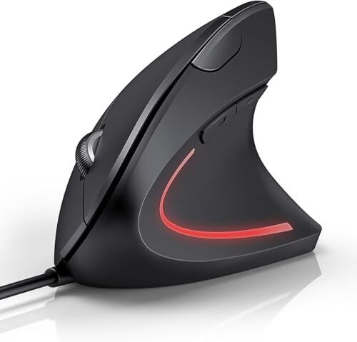 TECKNET Mouse Verticale Cablato, 6400 DPI Mouse Ergonomico con Filo, Protezione del Polso, Cavo USB 1,5 m, Mouse Silenzioso con 6 Pulsanti per PC, Laptop, Windows, Mac, Nero