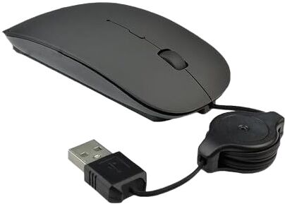 Generic Mouse a Filo Retrattile, Mouse Ottico USB Portatile e Silenzioso per Computer Portatili (Non Applicabile ai Computer Desktop) (Nero)