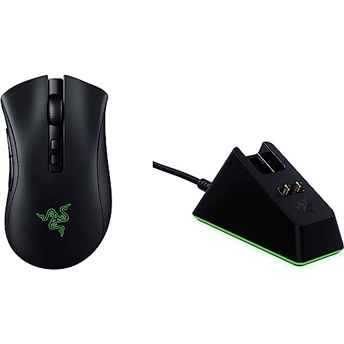 Razer DeathAdder V2 Pro con Dock di Ricarica Mouse da Gioco Senza fili Ergonomico (HyperSpeed Wireless, Sensore Ottico Focus+ 20K DPI, Durata Della Batteria 70h, Dock di Ricarica Magnetico) Nero