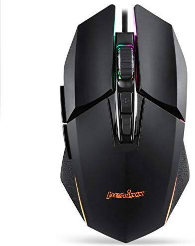 Perixx MX-2500B Mouse da gioco cablato 5 impostazioni DPI regolabili 500-10.800, 7 pulsanti programmabili, interruttori Omron, 5 modalità di illuminazione RGB, 11724