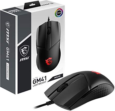 MSI Clutch GM41 Lightweight Mouse Gaming simmetrico USB, solo 65 grammi, Sensore Ottico Pixart 3389 (16000 DPI), Switch OMRON 60+ mln click, RGB Mystic Light