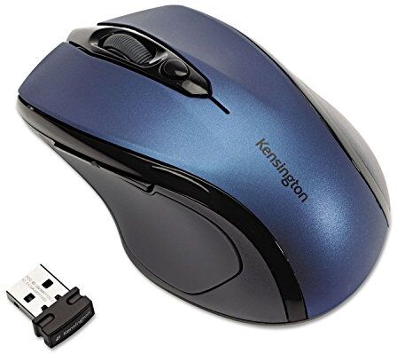 Kensington Mouse Pro Fit wireless, Mouse Ottico di Medie Dimensioni, per l'Home Office, 5 Pulsanti e Design Ergonomico per Destrorsi, Connessione Plug & Play, per Windows e macOS, Blu (K72421WW)