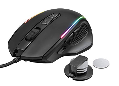 Trust GXT 165 Celox Mouse RGB di Alta Precisione con 8 Pulsanti Programmabili e Peso Regolabile, 200-10.000 DPI, Mouse con Filo USB per PC, Computer, Portatile Nero