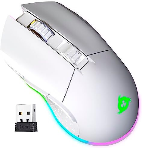 KLIM Blaze Mouse gaming wireless RGB Ricaricabile + Sensore ad alta precisione con Batteria di lunga durata + Regolabile fino a 6000 DPI + Modalità wireless e con cavo + NOVITÀ 2024 Bianco